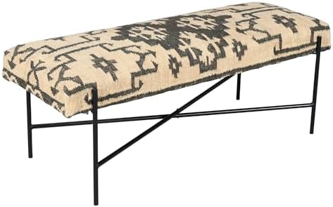 LR Home Black/Cream Handmade Upholstered Bench - Image 6