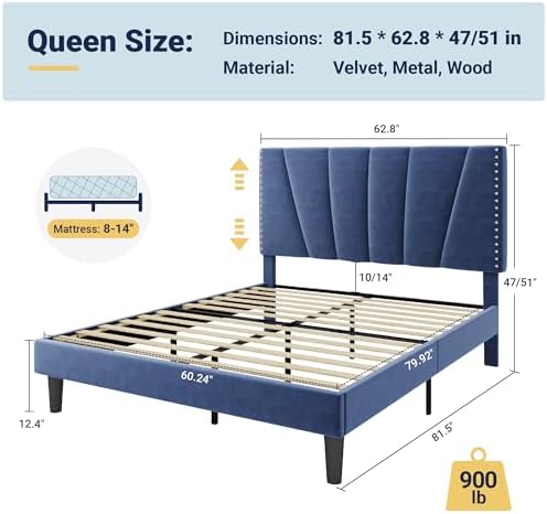 Allewie Queen Size Velvet Platform Bed Frame - Image 2