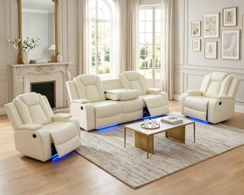 Power Recliner Sofa Set, Breathing Leather Reclining Couch Set, Leather Couch by Unknown