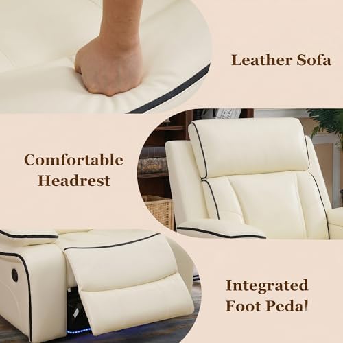 Power Recliner Sofa with LED Lights, Leather Power Reclining Sofa, Living Room - Image 3