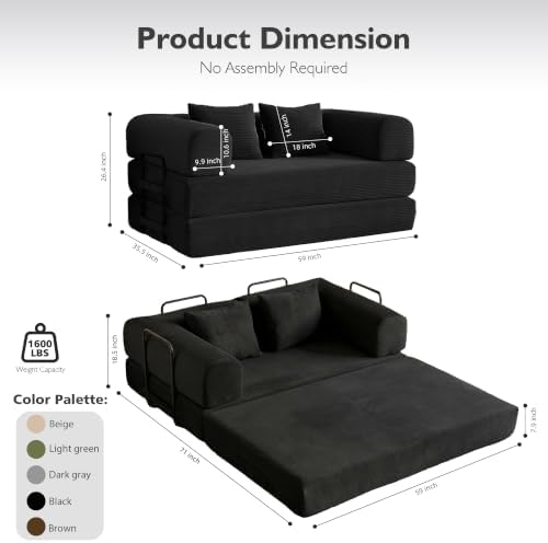 59in Boneless Couch Convertible Futon Sofa Bed Queen - Image 2