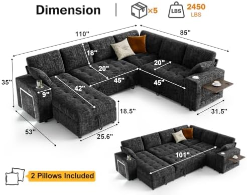Vipbear 111" Modular Sectional Sleeper Sofa - Image 3