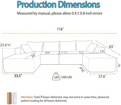 118" U-Shaped Modular Sectional Sofa, Corduroy Cloud Couch - Image 2