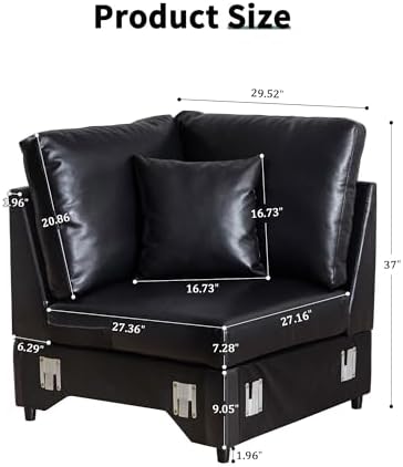 RARZOE Modular Sectional Couch Corner Seat Module, Faux Leather Armless Corner - Image 3