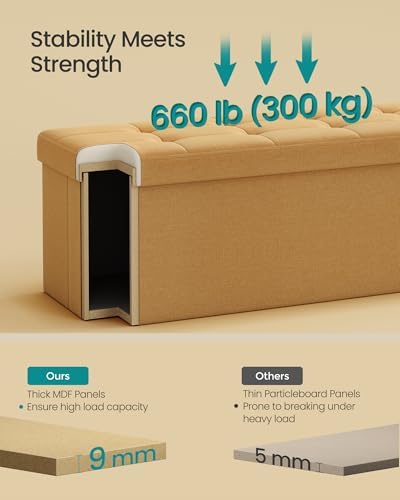 SONGMICS 43.3 Inches Folding Storage Ottoman Bench, Load 660 lb - Image 5