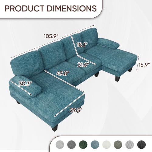 Furmax Sectional Couches for Living Room, Light Blue - Image 2