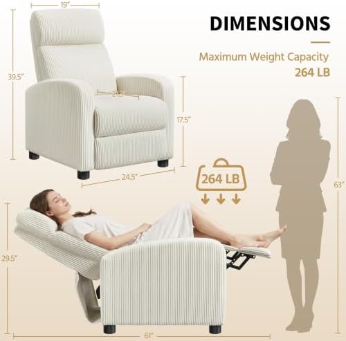 Yaheetech Recliner Chair with 3 Adjustable Angles Living Room Chairs Beige - Image 3