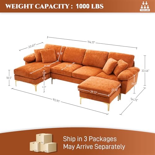 OUYESSIR 114" U-Shaped Modular Sectional Sofa - Image 2