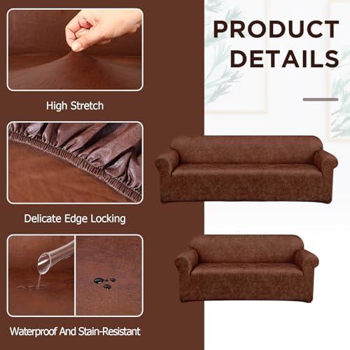 Peryiter 2 Pcs Couch and Loveseat Sofa Covers, Dark Brown - Image 3