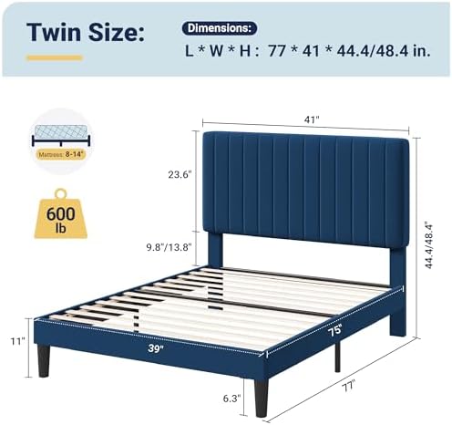 Allewie Twin Bed Frame, Velvet Upholstered Platform Bed - Image 2