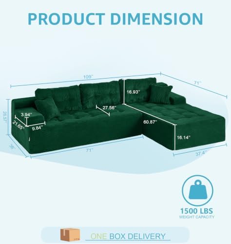 Hobestluk Boneless Couches Modular Sectional Sofa L-Shape Oversized Chaise - Image 2