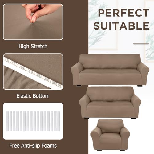 Peryiter 3 Pcs Couch and Loveseat Sofa Covers, Milk Silk - Image 4