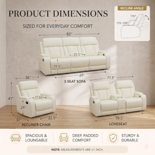Power Reclining Sofa Set, 3-Piece Home Theater Seating - Image 2