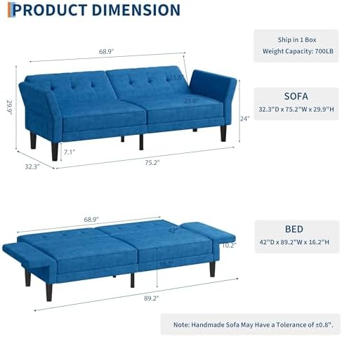 GarveeHome 89" Convertible Futon Sofa Bed - Image 2