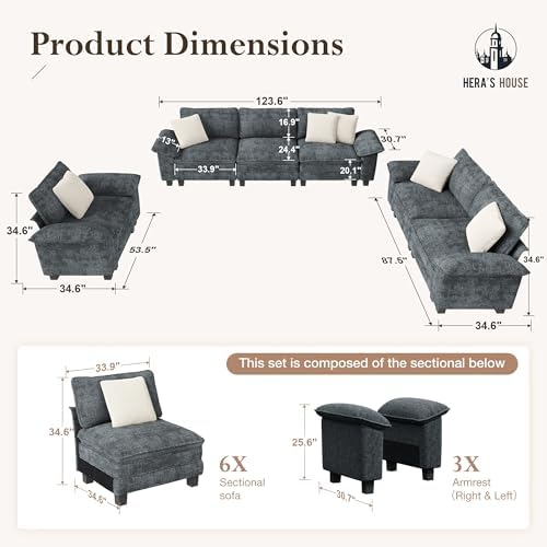 HERA'S HOUSE 3 Pieces Modular Sectional Couch Set - Image 2