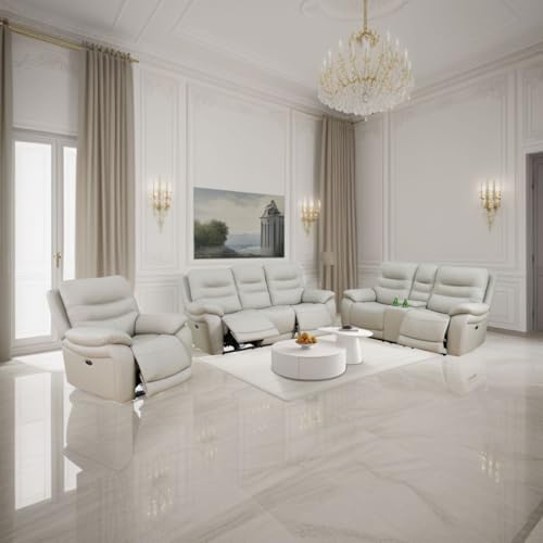 Electric Power Reclining Sofa Set, Genuine Breathing Leather Recliner Couch Set - Image 5