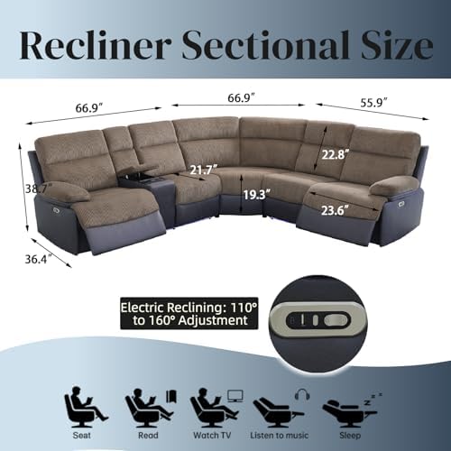 Power Reclining Sofa Set with LED Light, Living Room Furniture Sets, Leather - Image 2