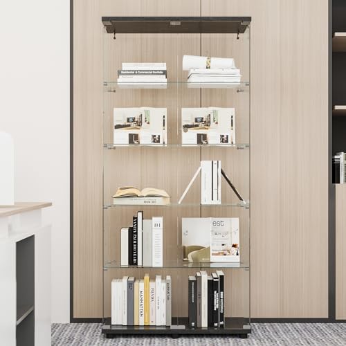 Beauty4U Black Glass Display Cabinet, 5-Shelf Curio Cabinet by Beauty4U