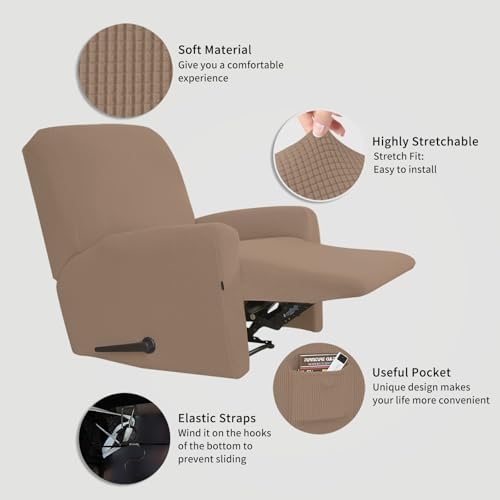 Easy-Going Stretch Recliner Chair Sofa Slipcover Washable Camel - Image 3