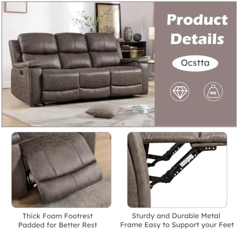 CANMOV Faux Leather Manual Reclining Sofa Furniture Set, 2 Manual Recliner - Image 4