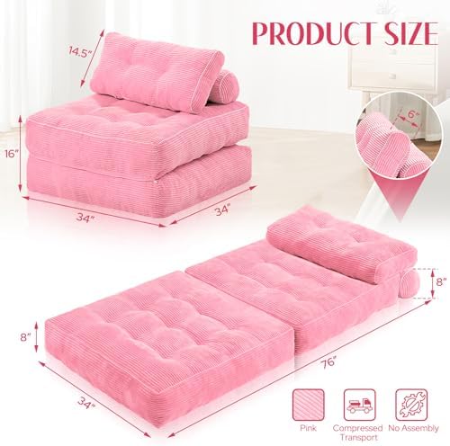 HABUTWAY Folding Sofa Bed, Convertible Sleeper Chair Bed w/2-Pillow & Handle - Image 2