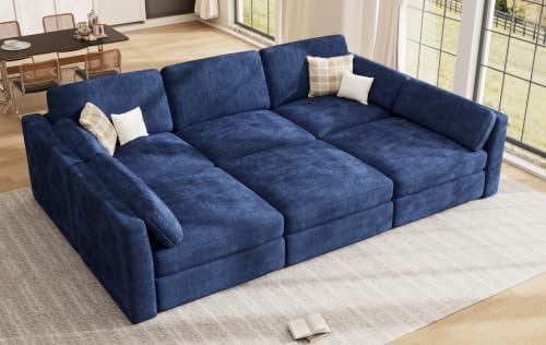 Oversized Modular Sectional Sleeper Sofa Bed Cloud Couches Blue - Image 3