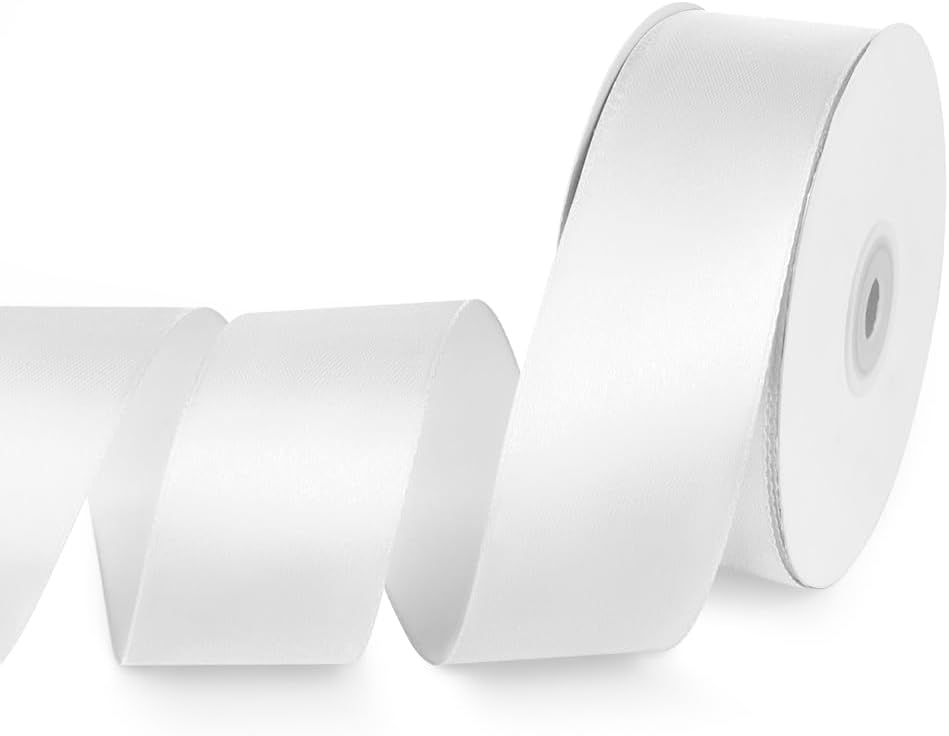 1-1/2" x 50 Yards Satin Ribbon - White Silk Ribbon with Spool - Ideal for Gift Wrapping, Floral Bouquets, Crafts, Wedding Party Decorations, Christmas and Sewing Projects