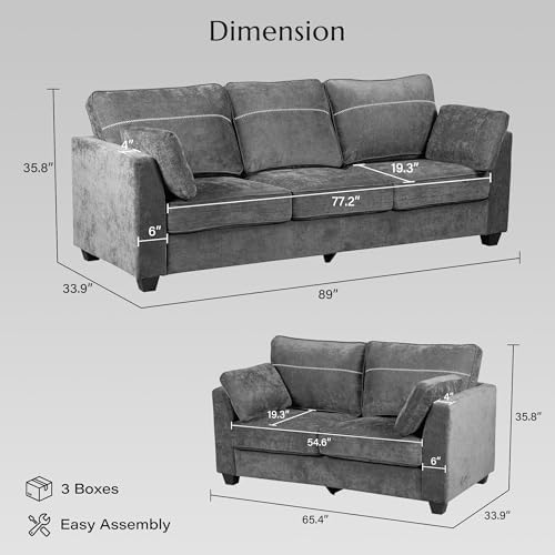 2-Piece Sofa Set, 65.4" Loveseat + 89" 3-Seater Couch - Image 2