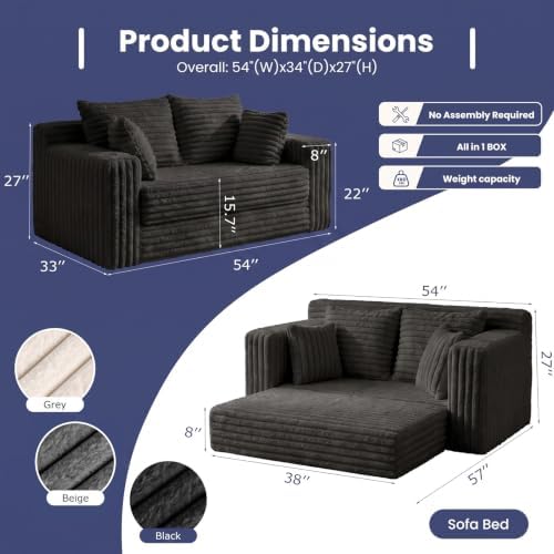 3-in-1 Convertible Sofa Bed: Boneless Loveseat Sleeper & Folding Couch Bed - Image 2