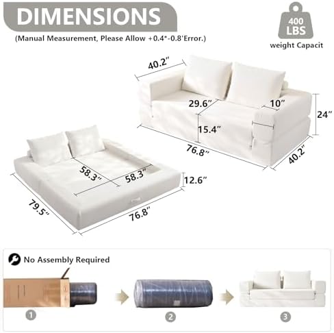 WHGBJA Oversized 79” Double Chaise Lounge Sofa Bed, Deep Seat Corduroy Cloud - Image 2