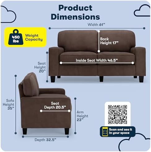 Serta Palisades 61" Track Arm Sofa, Easy Care Polyester, Soft Pillow Back - Image 2