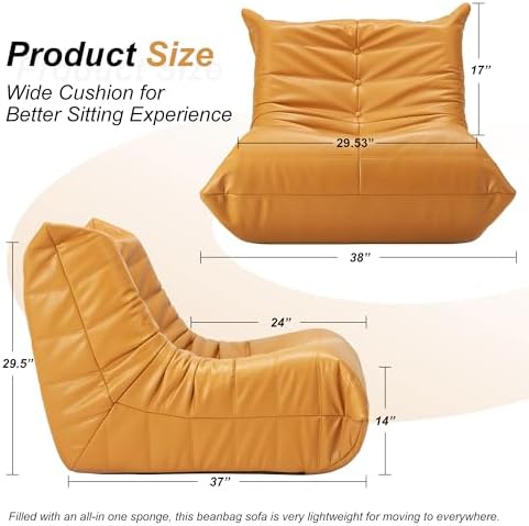 Hobestluk Bean Bag Chair Leather Togo Chair Memory Foam Living Room Adult - Image 2