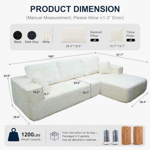 106" Boneless Couches for Living Room, Modular Sectional Sofa - Image 2