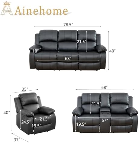 A Ainehome Living Room Furniture Set Leather Recliner Sofa Set Loveseat Chair - Image 2