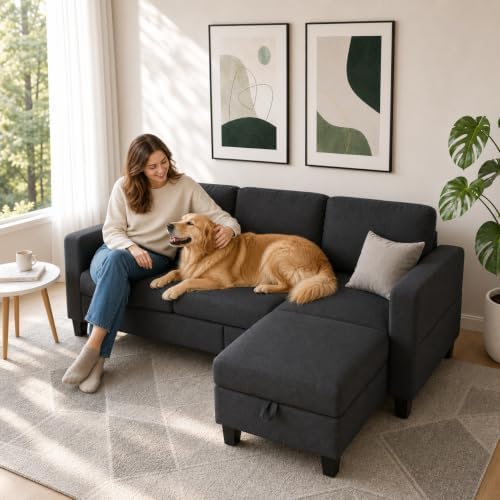 78" Dark Grey L Shaped Sectional Sofa Couch - Image 7