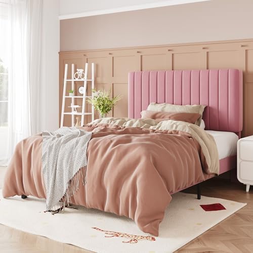 Allewie Twin Bed Frame, Velvet Upholstered Platform Bed by Allewie