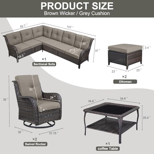 Belord 8 Piece Wicker Patio Furniture Set, Outdoor Swivel Rocker Chairs Set of 2 - Image 2