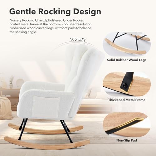 IDEALHOUSE Upholstered Glider Rocking Chair, High Backrest - Image 3