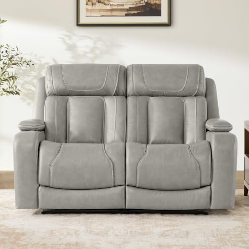 Watson & Whitely Reclining Sofa Loveseat W Power Lumbar Leather Light Grey - Image 3