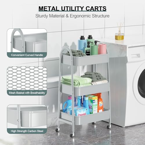 EAGMAK 3 Tier Utility Rolling Cart, Metal Storage Cart - Image 2