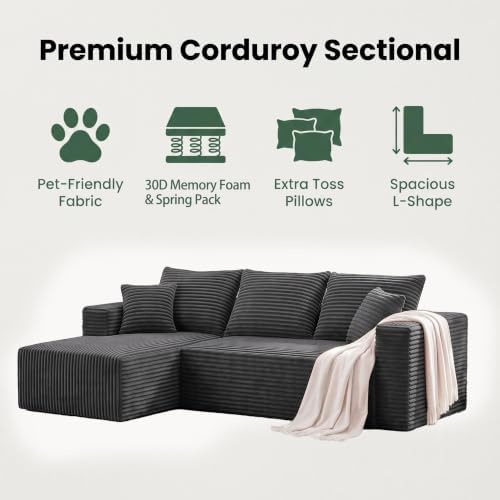 92.5" Boneless Couch, Left Facing Sectional Sofa - Image 4