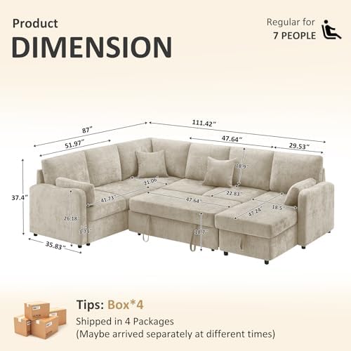 7 Seater 112'' Sectional Sleeper Sofa - Image 3