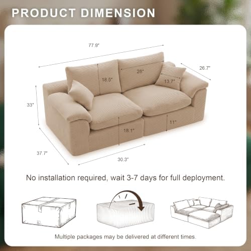 78" Loveseat Sofa, Small Boneless Couch - Image 2