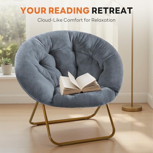 DUMOS Faux Fur Saucer Chair for Adults, Living Room Folding Lounge Chair - Image 5