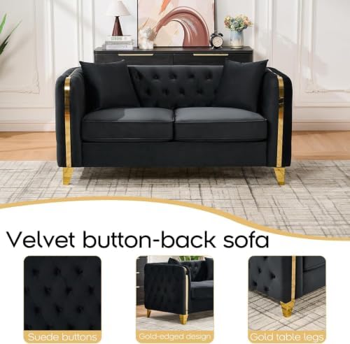 Velvet Chesterfield Sofa, Mid Century Modern Deep Seat Couch - Image 6