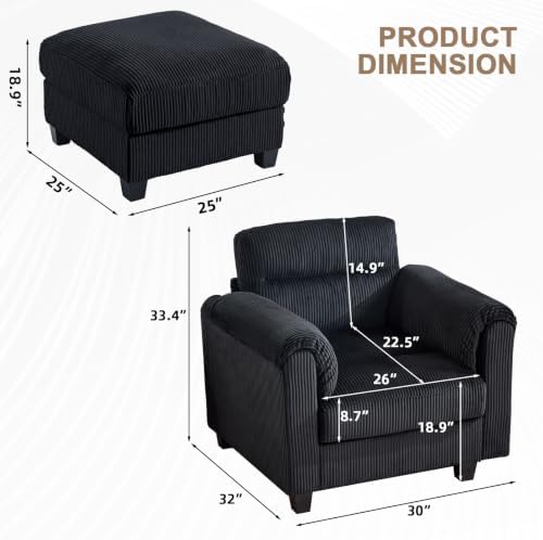 HAOMARKETS Corduroy 4-Piece Sofa Set, Upholstered Ottoman Set of 2 and Accent - Image 2