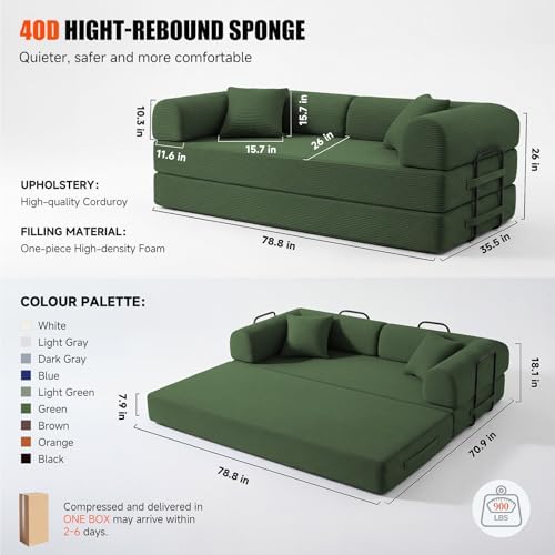 79" Convertible Futon Sofa Bed, 5-in-1 Boneless Couch - Image 2