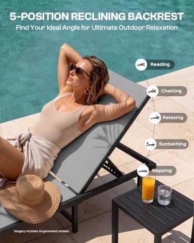 Outdoor Lounge Chair Set of 4, Aluminum Pool Lounge Chairs - Image 6