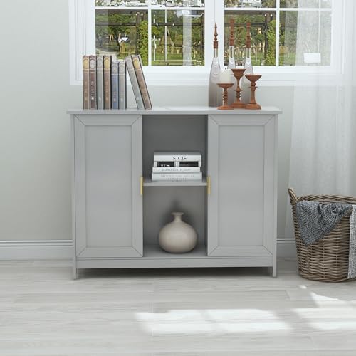TaoHFE Grey Kitchen Pantry, Modern Wooden Small Credenza Sideboard - Image 5