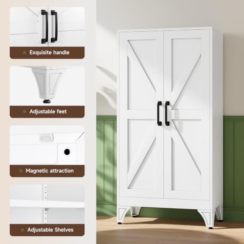 Letaya Metal Storage Cabinet, Small White Kitchen Pantry, - Image 4